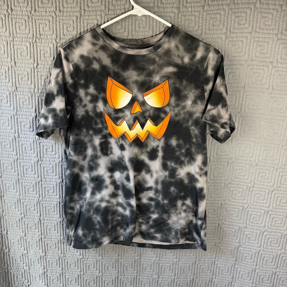Wonder Nation T-Shirt Boys XXL (18) Tie Dye Black Pumpkin Lantern Short Sleeve